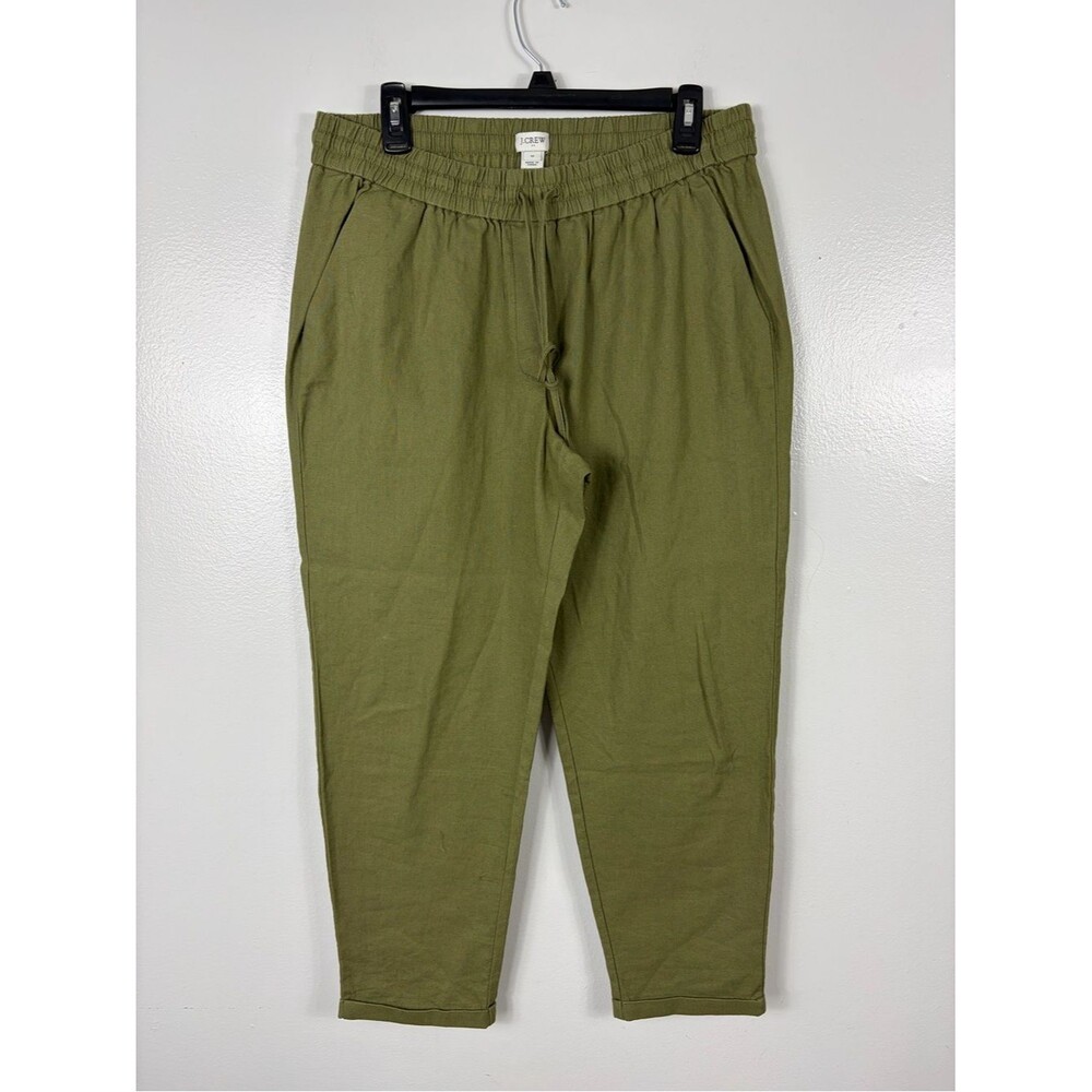 J. Crew Factory Olive green Drawstring linen/cotton crop pants sz 12